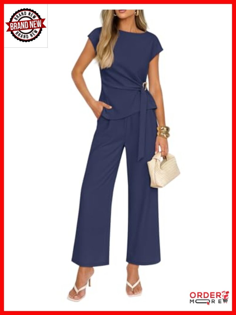 Women's 2 Piece Pant Set Short Sleeve Boat Neck Elastic Waist Wide Leg